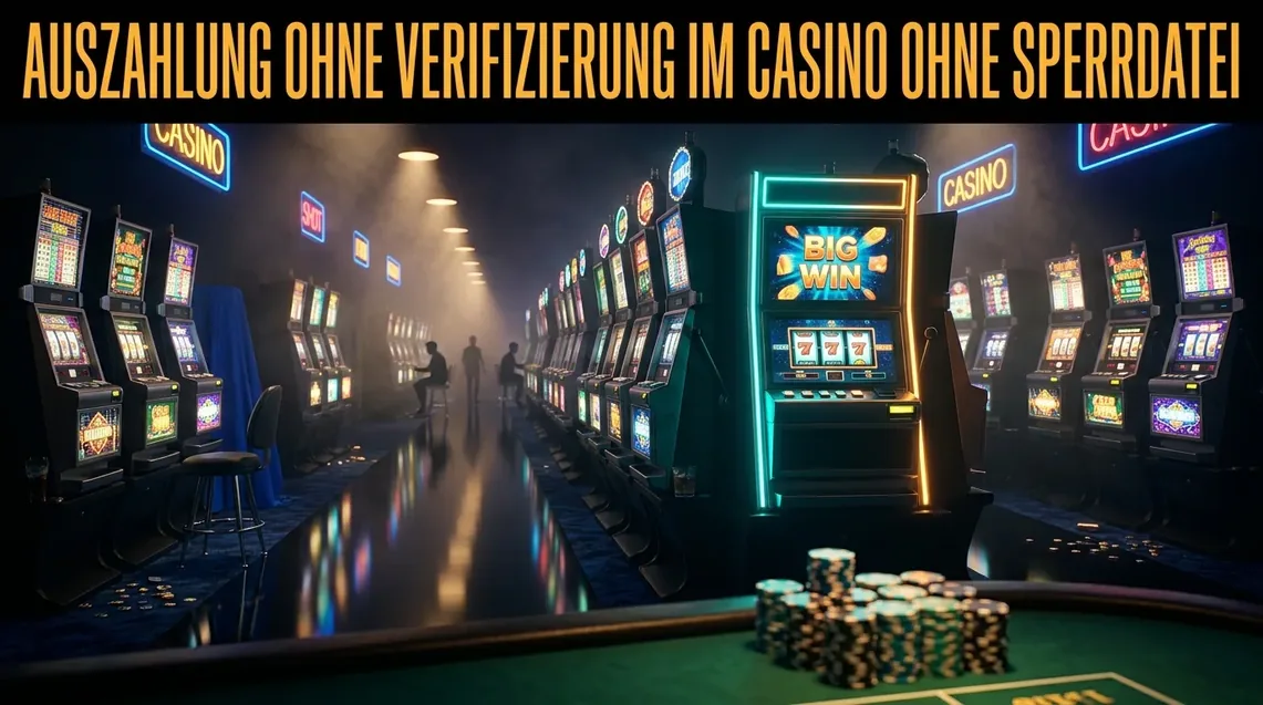 Leuchtende Slotmaschine mit Gewinn, symbolisiert Auszahlung ohne Verifizierung.